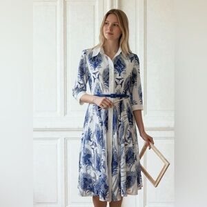 Gorgeous Blue and White Floral Dress with Belt